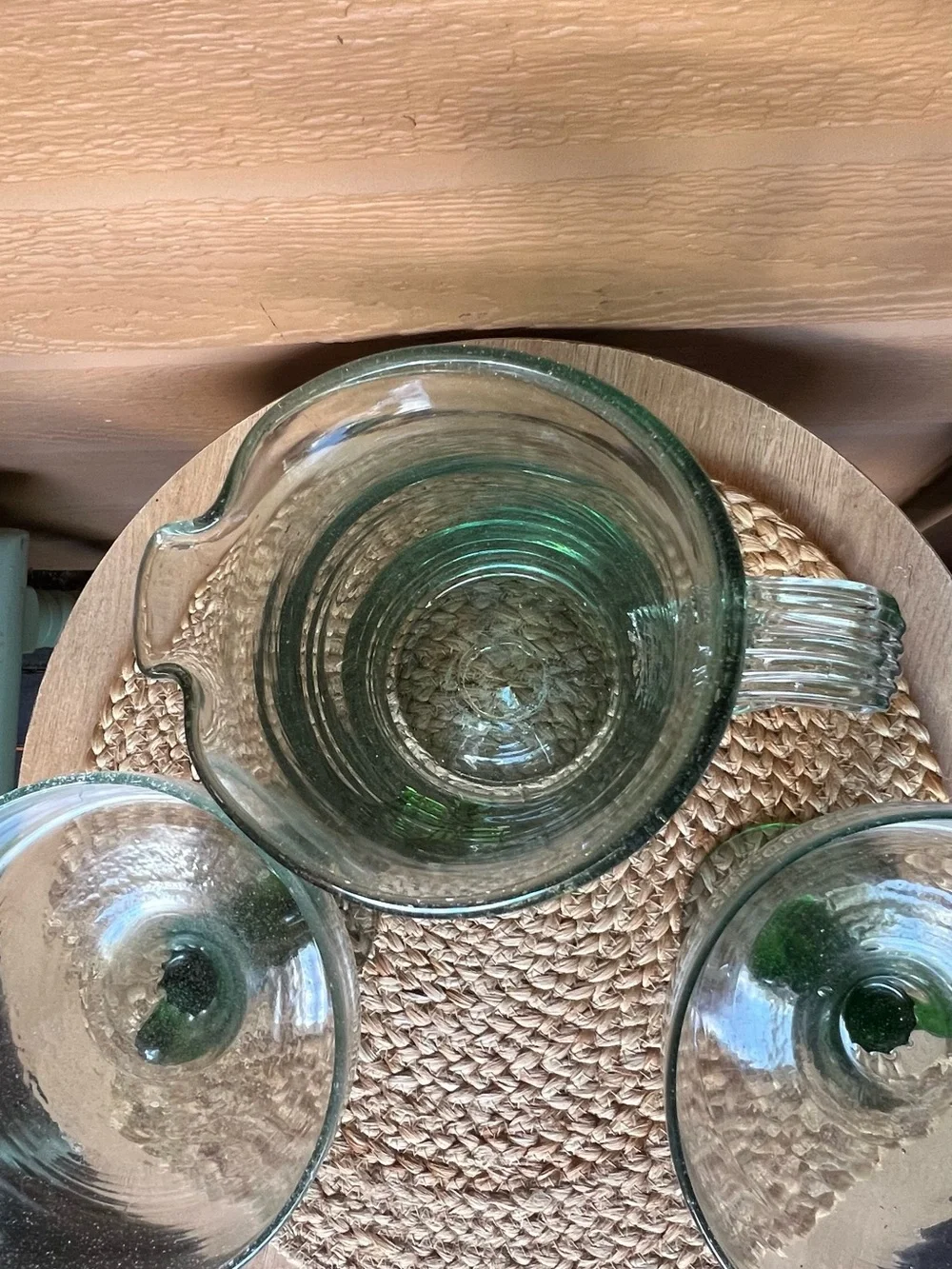 2 Mexican Handblown Green Cactus Margarita Glasses And 1 Beverage Pitcher